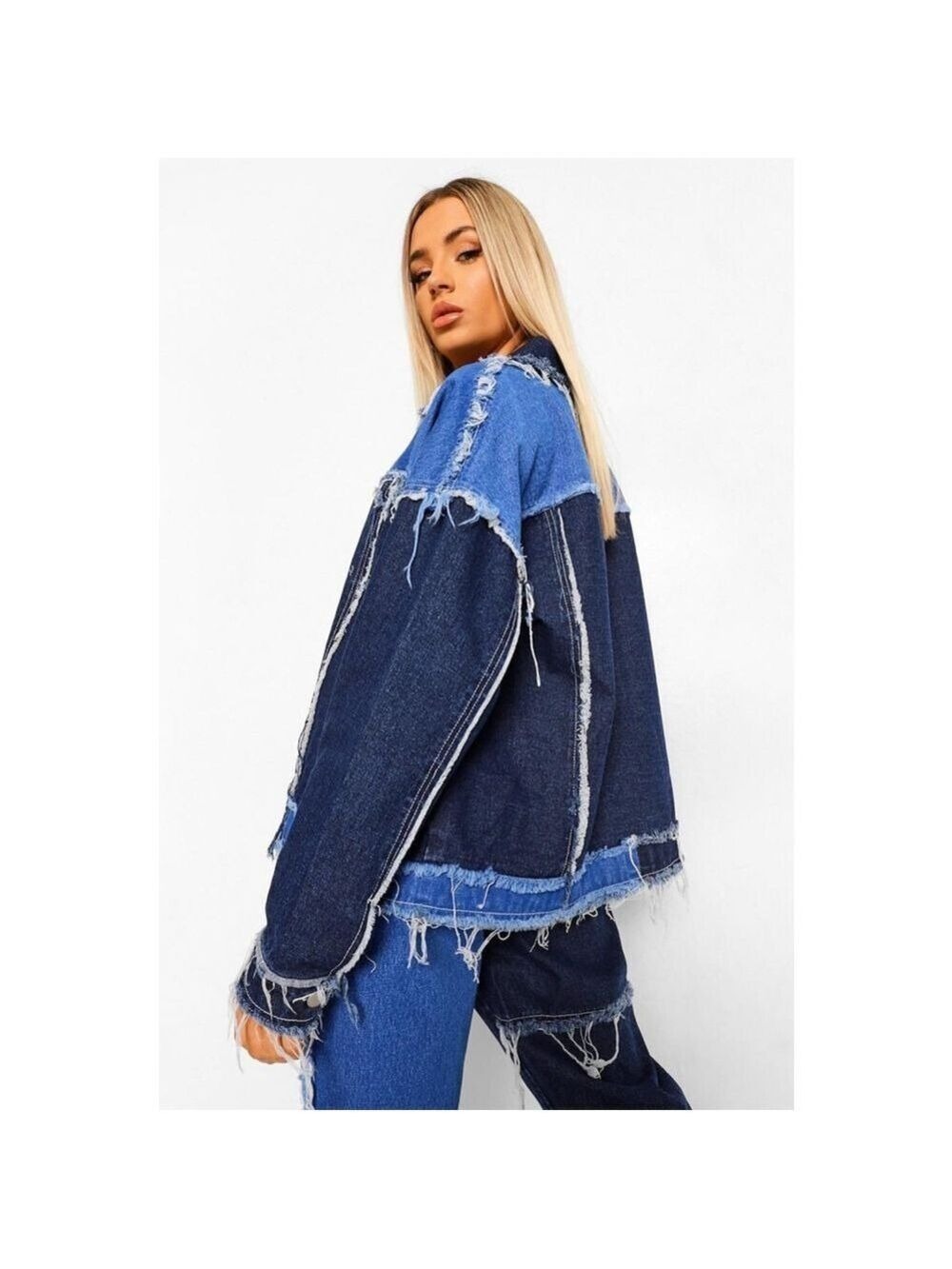 NWT Boohoo NWT Boho/Western patchwork denim jacket size 6 Casual Long Sleeve - Picture 2 of 13